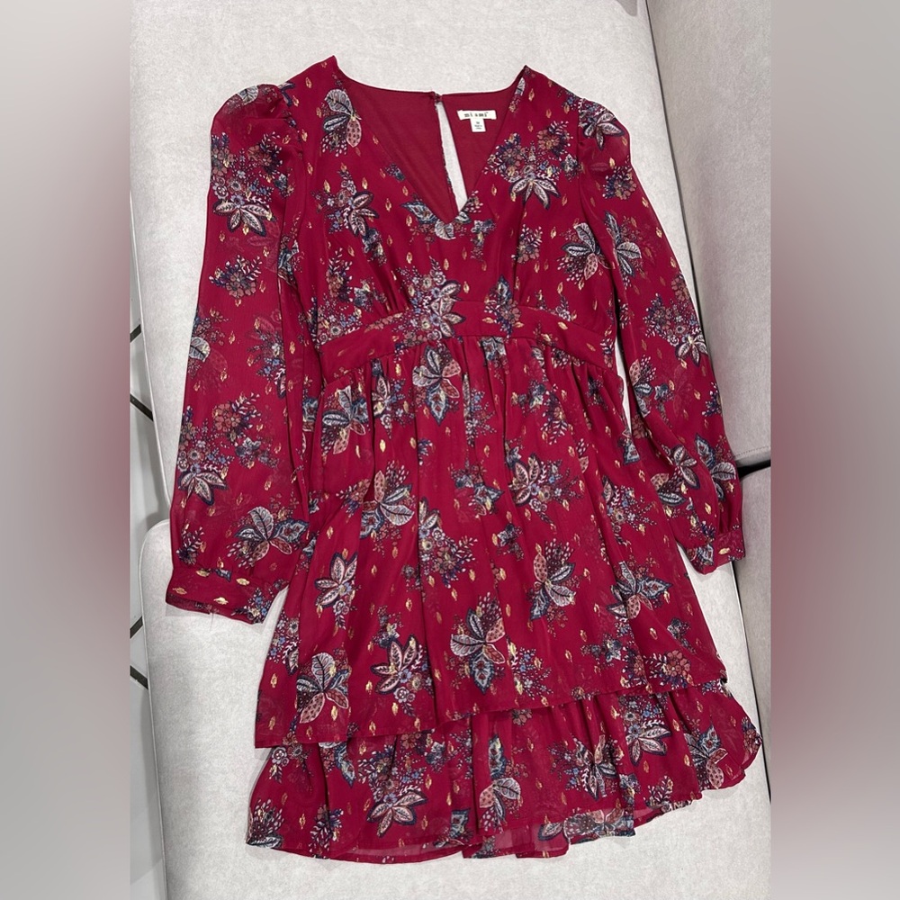 Francesca's Collections Red Pleated Sundress with Bishop Sleeves